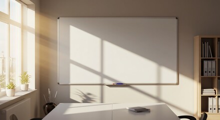 穏やか陽光射す会議室 白板 静かな空間 会議準備. AI Generated