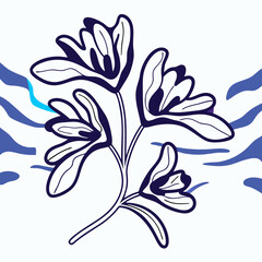 Abstract Floral Design with Blue Wave Background