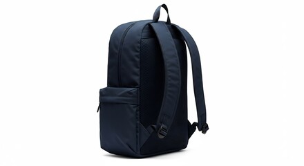 紺色シンプルリュックサック、滑らか素材光沢感あり、背面収納便利. AI Generated