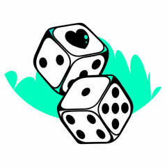 Two Dice with Heart, Black and White Design, Gaming Illustration