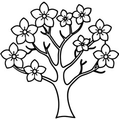 Minimal Sakura Blossom Tree Line Art