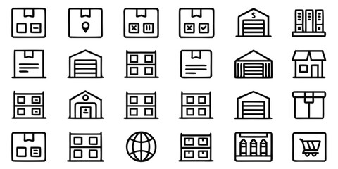 Assorted shipping and storage icons isolated on white background