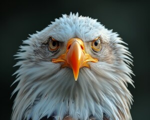 Obraz premium Stunning close up of a bald eagle showcasing its majestic features and intense, piercing gaze.