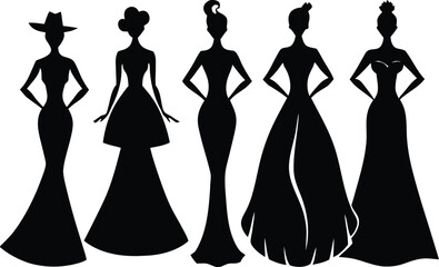  dresses elegant vintage gowns silhouette vector.