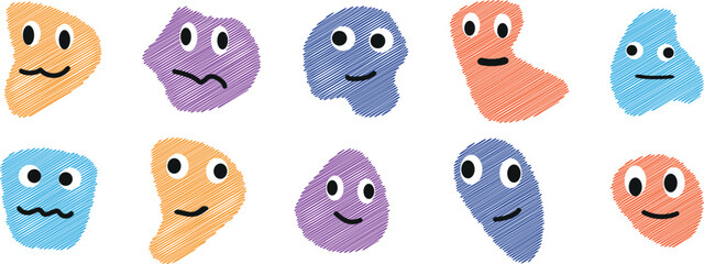 Colorful Cartoon Emoticon Vector Set &ndash; Funny Smiley Faces and Expressions with Animals, Objects, and Unique Character Designs for Creative Projects