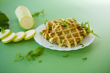 Healthy dish - zucchini and greens waffles