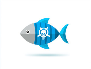 Stylized Fish Icon Representing Chemical Poisoning Warning With Skull and Crossbones Symbol for Public Awareness