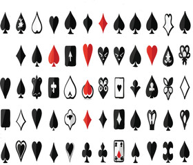 Extensive collection of diverse playing card suit icons, including spades, hearts, diamonds, and clubs, with variations.