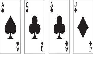 Classic playing card elements: two Aces of Spades and two Clubs (Ace and Queen) for casino and game designs.

