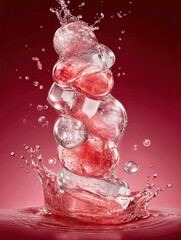 Fluid forms a captivating cascade, showcasing its dynamic nature as it interacts with the vibrant backdrop.