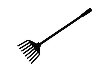 Naklejka premium Black silhouette of a garden rake tool on a white background