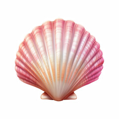 Fototapeta premium Single pink and red scallop seashell standing upright with detailed ridges isolated on transparent background.