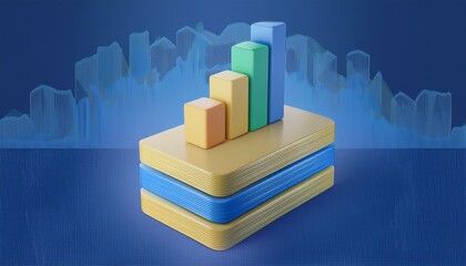 Fototapeta premium 3D icon of a stack of data analysis files with a floating statistical chart above them