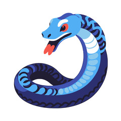 Fototapeta premium Cartoon Blue Snake Illustration-Scaly Reptile with Red Tongue-Vector Image of a Coiled Serpent-Perfect for Educational or Decorative Purposes