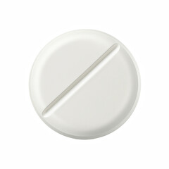 Single round white pill with center score line and matte texture isolated on transparent background.