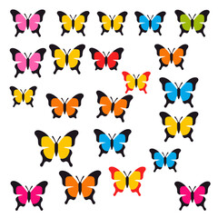 Fototapeta premium Colorful Butterfly Collection on White Background - Vector Illustration of Vibrant Butterfly Patterns for Creative Designs- Butterfly art_