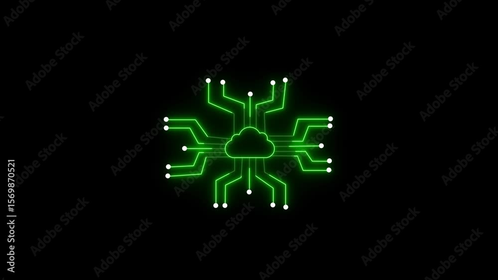 Poster futuristic animated cloud computing network. cloud computing network animation. futuristic digital c