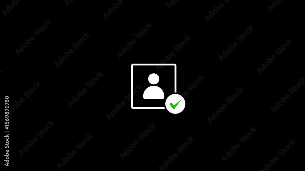 Poster profile verification process icon with checkmark confirmation against black background. profile veri