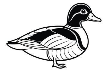 Simple Black and White Cartoon Duck Illustration Showing a Winged Animal Profile View