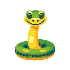 Naklejka premium Cute Cartoon Snake Illustration-Friendly Green Reptile Design-Smiling Snake Character for Kids-Vector Snake Artwork-Animal Clipart for Children-Kawaii Snake Design