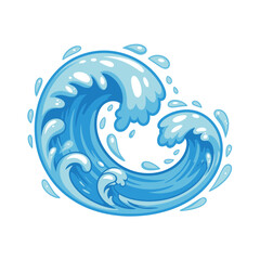 Stylized blue ocean wave crashing with water droplets and foam