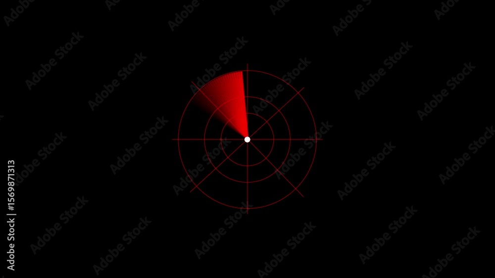 Poster animated radar screen with red scanning beam and circular grid. radar scanning animation. futuristic