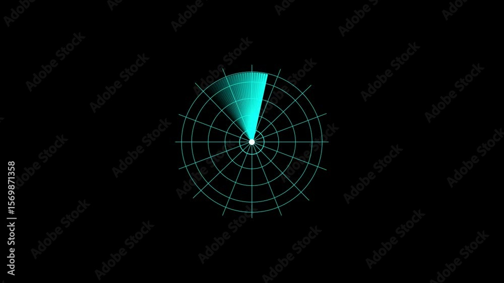 Poster animated abstract radar screen showing scanning sector and grid lines. radar scanner animation. futu