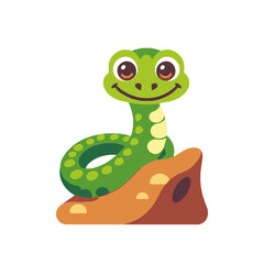 Fototapeta premium Cute Green Snake Cartoon Illustration- Happy Reptile Mascot- Fun Animal Character Design for Kids- Perfect for Educational Materials and Wildlife Projects