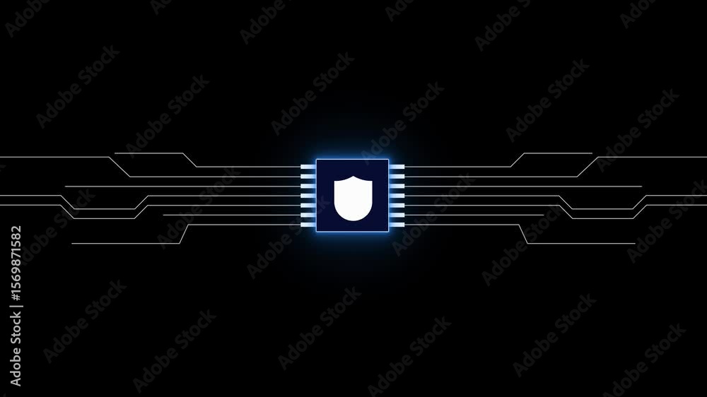 Poster digital security symbol and circuitry depicting online protection and system safety. radar screen an