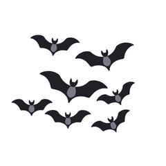 Naklejka premium Halloween Bats Illustration-Spooky Flying Bats Clip Art-Cute Halloween Graphic-Black Bats on White Background-Perfect for Halloween Decor & Crafts