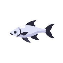 Obraz premium Illustration of a Silver Fish with Black Fins- Aquatic Creature Graphic- Simple Fish Drawing- Undersea Life Vector Image- Fish Icon for Web Design