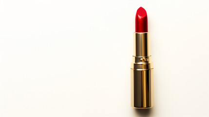 Red Lipstick with Gold Accents on White Background , gold and red beauty visual, beauty packaging elegance