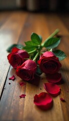 Wilting Red Roses A Symbol of Deceitful Romance and Heartbreak on Polished Wood