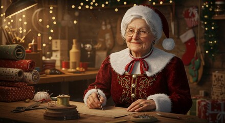 Mrs. Claus writes on paper