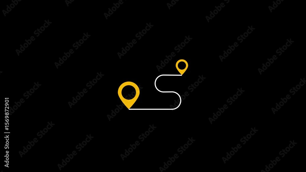 Poster minimalist animated map route with yellow markers. minimalist map route animation. modern travel pat