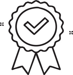 Outline award ribbon with checkmark, symbolizing success, quality assurance, and verified achievement.

