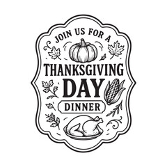 Thanksgiving Day Black And White Invitation Label Design