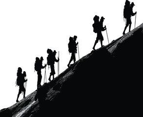Hiking team silhouette graphic design portrays adventure, expedition, and trekking themes for logos, backgrounds, and recreational projects