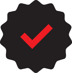 Verified success: A bold red checkmark against a stark black seal, signifying validation, completion, and quality.

