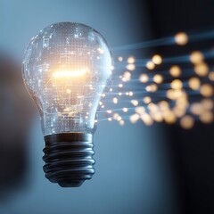 Glowing Lightbulb with Data Stream: Innovation Concept