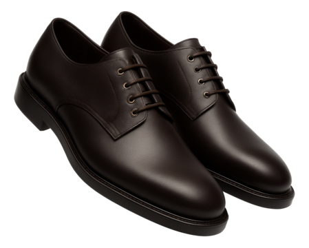 Dark brown derby shoes with open lacing and smooth finish