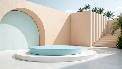 Serene Minimalist Architectural Design Pastel Hues and Geometric Forms in Modern Outdoor Space
