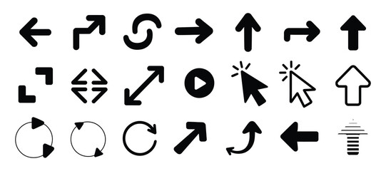 Simple black arrow vector set, clean and modern icons for apps, websites, and infographics

