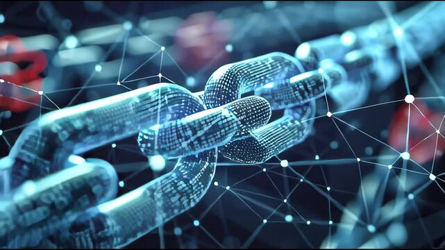 Sleek Animated Blockchain Chain Interface Demonstrating Transparent Supply Chain Traceability and Cryptocurrency Security through Dynamic Icon Metaphors.
