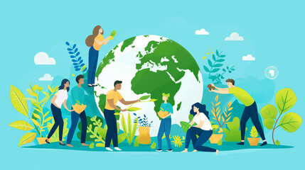 World environment day. Business, corporate and community cooperation for environment sustainable development goal. group of volunteers help solve environmental problems. global teamwork and business 