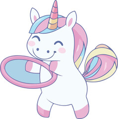 Cute Unicorn Looking in Mirror with Happy Expression on White Background