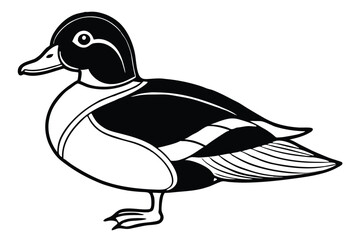 Detailed Black and White Illustration of a Standing Duck With Intricate Feather Design