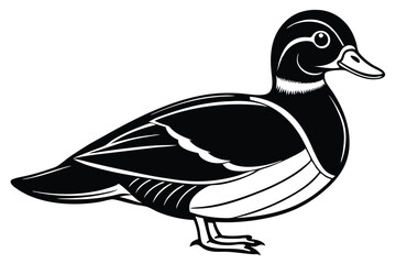 Striking Black and White Illustration of a Mallard Duck in Profile, Stylized Design
