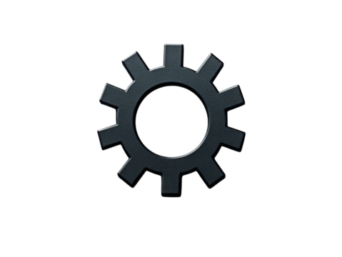 A black gear with white teeth