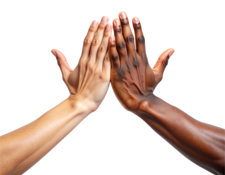 Two Diverse Hands Giving a High Five, Isolated on Transparent Background